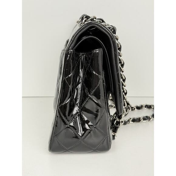 Chanel Patent Quilted Jumbo Single Flap Bag Black with Silver Hardware B-2 - Picture 5 of 16